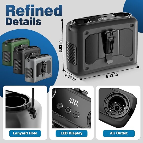 4-in-1 Portable Waist Personal Rechargeable Fan 20000mAh Powerful Dual-Motor - Picture 2 of 16